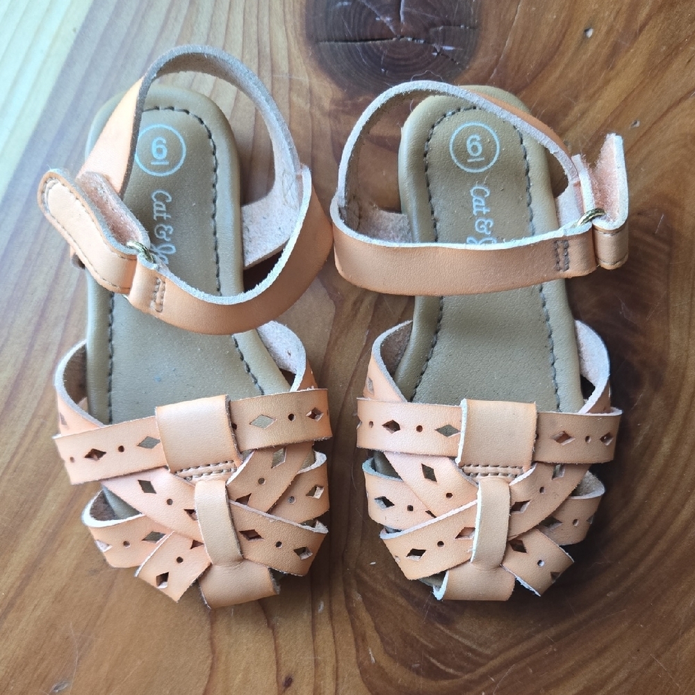 Cat & Jack Tan Sandals with Ankle Strap and Cut-Out Design